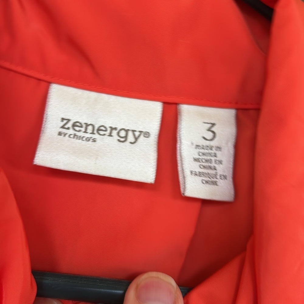 Chico’s Zenergy Orange Utility Full Zip Three Quarter Sleeved Windbreaker - Picture 6 of 9